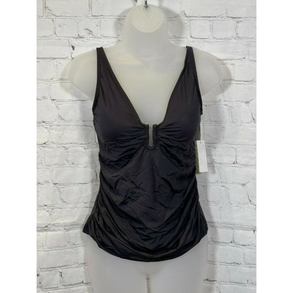 ☀️Bleu Rod Beattie Black U-Wire Shirred Slimming Tankini Top Size 8 NWT